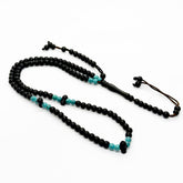 Black kokka (Islamic prayer beads) with turquoise, 8mm, 100 beads, 2 counters