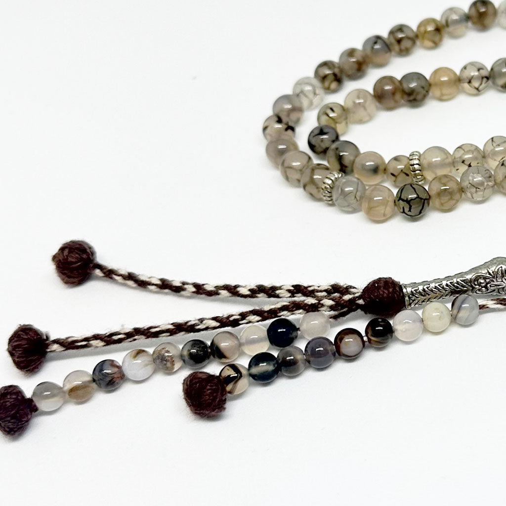 Dendritic Agate Prayer Beads, 8mm, 100 beads, 2 counters