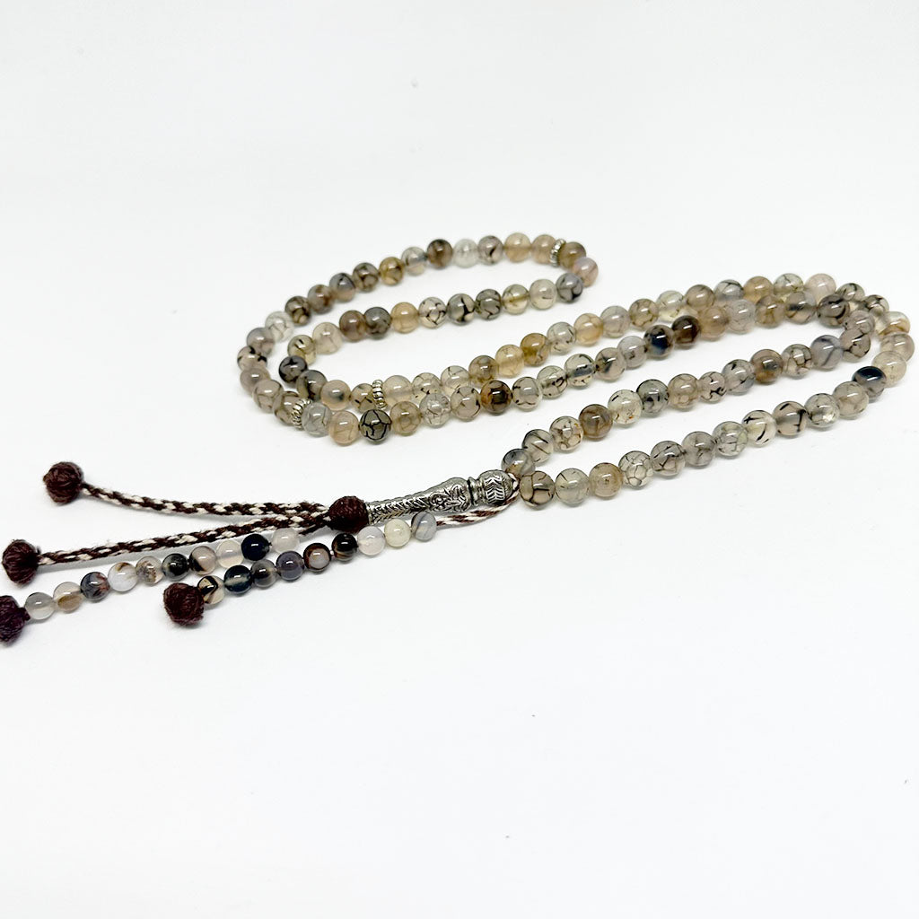 Dendritic Agate Prayer Beads, 8mm, 100 beads, 2 counters