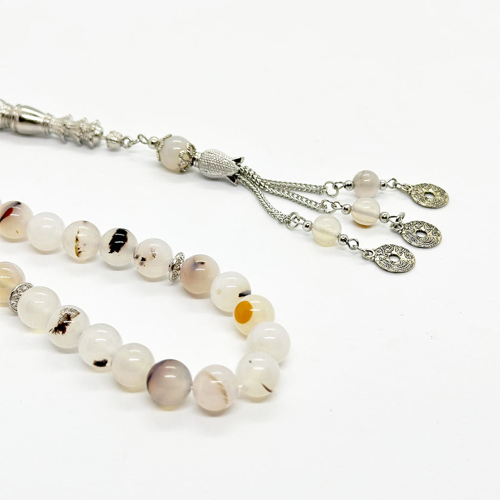 Tree agate prayer beads, 33 beads, 10 mm
