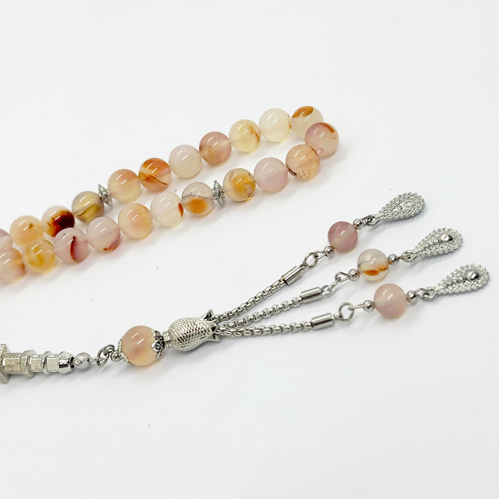 Yemeni agate prayer beads, 10 mm, 33 beads
