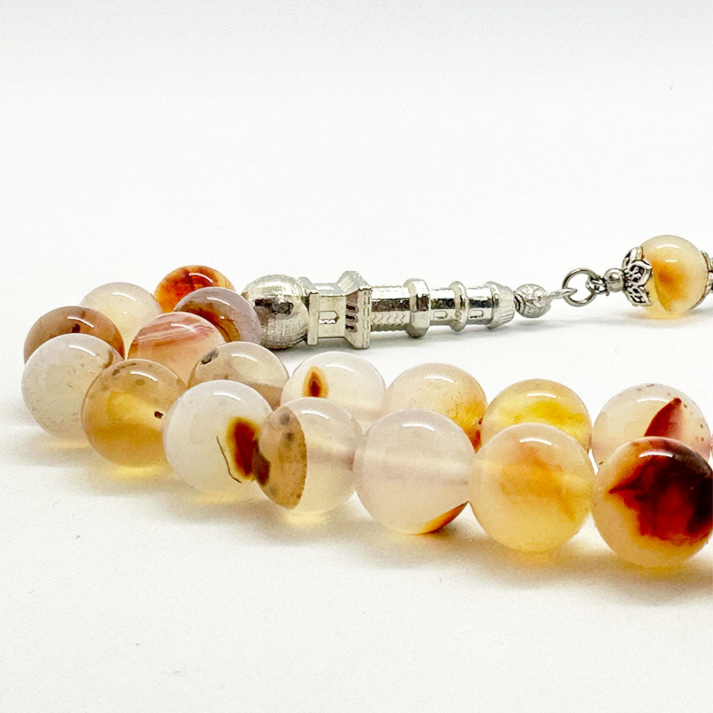 Yemeni agate prayer beads, 10 mm, 33 beads