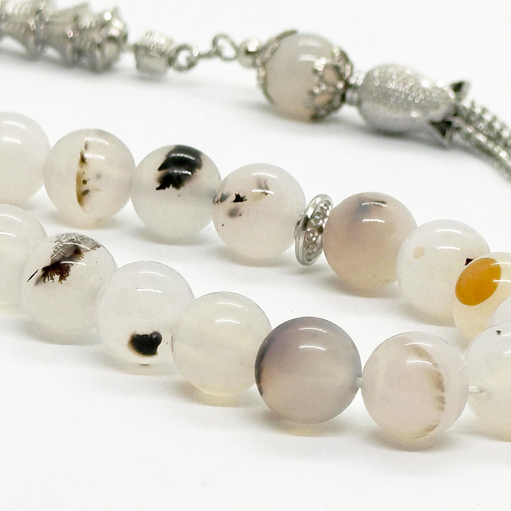 Tree agate prayer beads, 33 beads, 10 mm