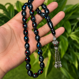 Black Kawk, adorned with metal and stones, 10 mm, 33 beads
